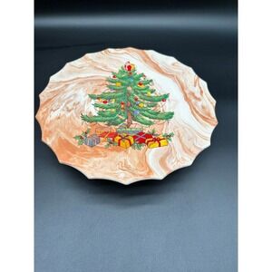 Vintage Klondike Klay Christmas Tree Platter Handcrafted Alaska‎ Marbled Clay